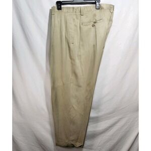 Tommy Bahama 100% Silk Mens Pants Size 42 Beige Pleated Relaxed‎ Straight